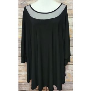 IC Connie K Size 2X Mesh Lagenlook Blouse Black